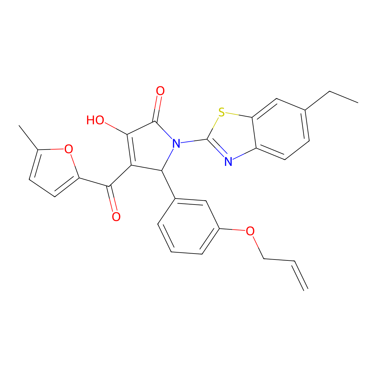 (4E)-1-(6-ethyl-1,3-benzothiazol-2-yl)-4-[hydroxy(5-methylfuran-2-yl)methylidene]-5-[3-(prop-2-en-1-yloxy)phenyl]pyrrolidine-2,3-dione molecular structure, CAS 618415-92-2