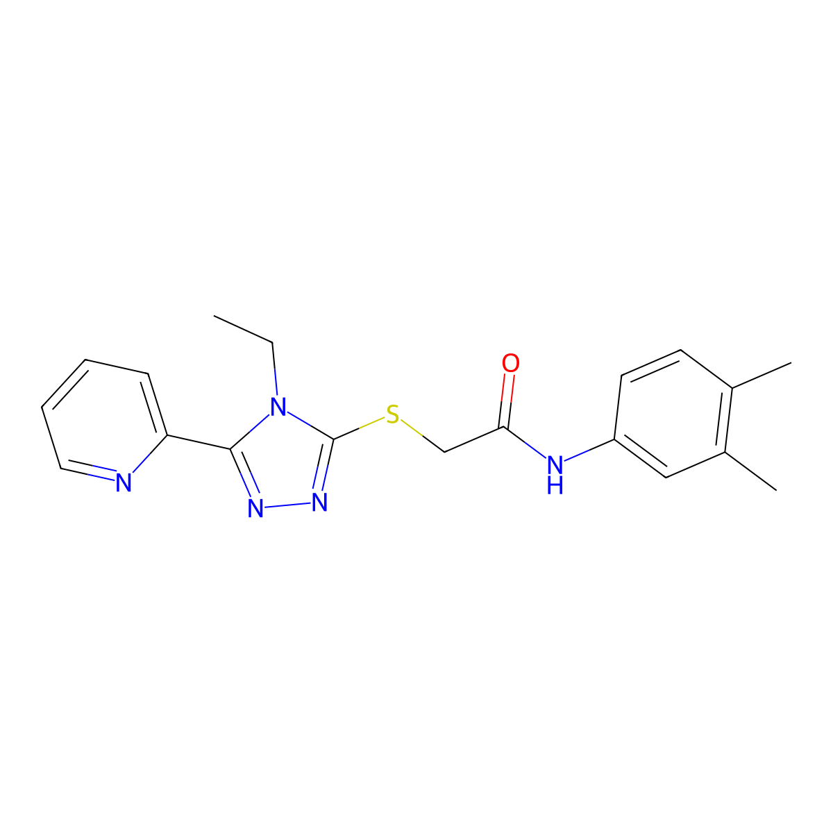 N-(3,4-Dimethylphenyl)-2-{[4-ethyl-5-(2-pyridinyl)-4H-1,2,4-triazol-3-YL]sulfanyl}acetamide molecular structure, CAS 618415-94-4