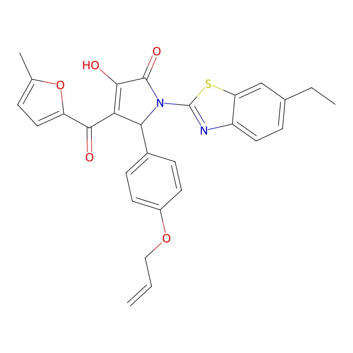 (4E)-1-(6-ethyl-1,3-benzothiazol-2-yl)-4-[hydroxy(5-methylfuran-2-yl)methylidene]-5-[4-(prop-2-en-1-yloxy)phenyl]pyrrolidine-2,3-dione molecular structure, CAS 618416-04-9