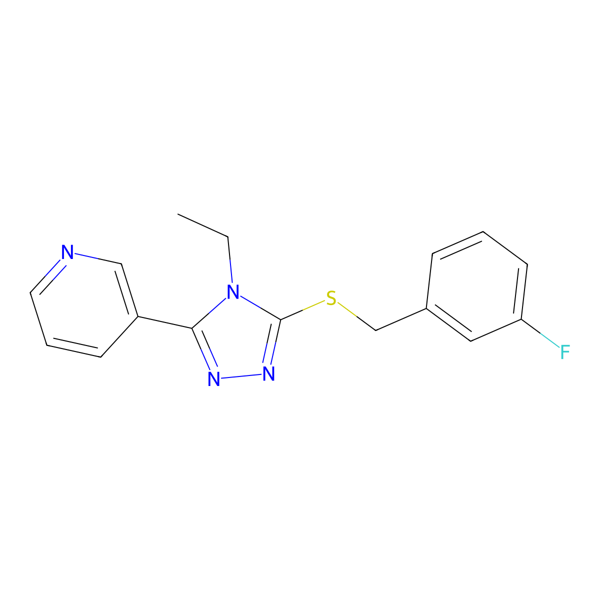 3-(4-Ethyl-5-((3-fluorobenzyl)thio)-4H-1,2,4-triazol-3-YL)pyridine molecular structure, CAS 618416-12-9