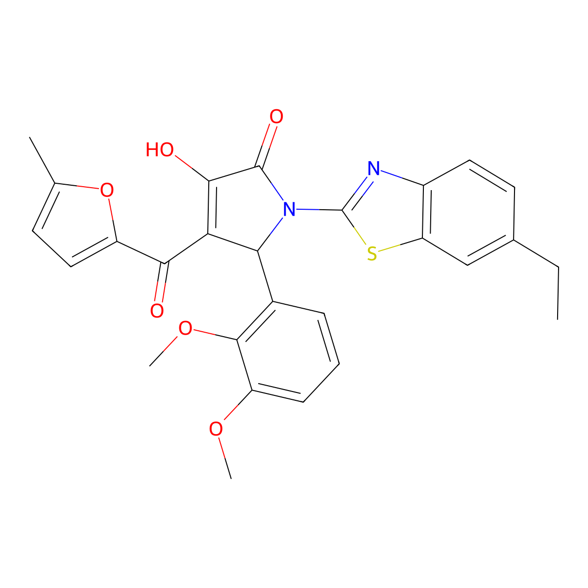 (4E)-5-(2,3-dimethoxyphenyl)-1-(6-ethyl-1,3-benzothiazol-2-yl)-4-[hydroxy(5-methylfuran-2-yl)methylidene]pyrrolidine-2,3-dione molecular structure, CAS 618416-16-3