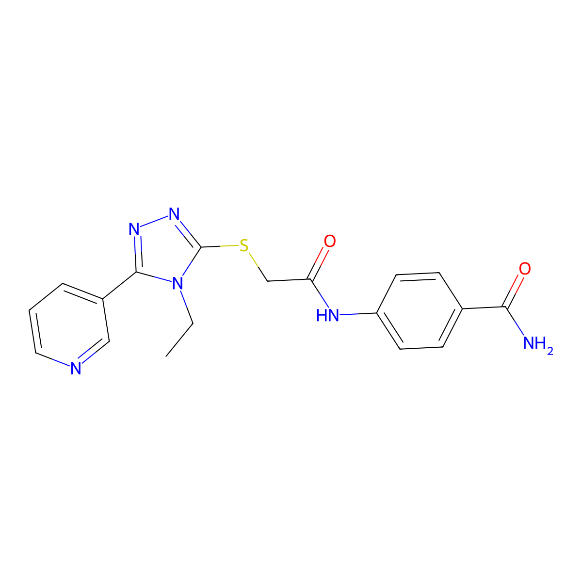 4-((((4-Ethyl-5-(3-pyridinyl)-4H-1,2,4-triazol-3-YL)thio)acetyl)amino)benzamide molecular structure, CAS 618416-18-5