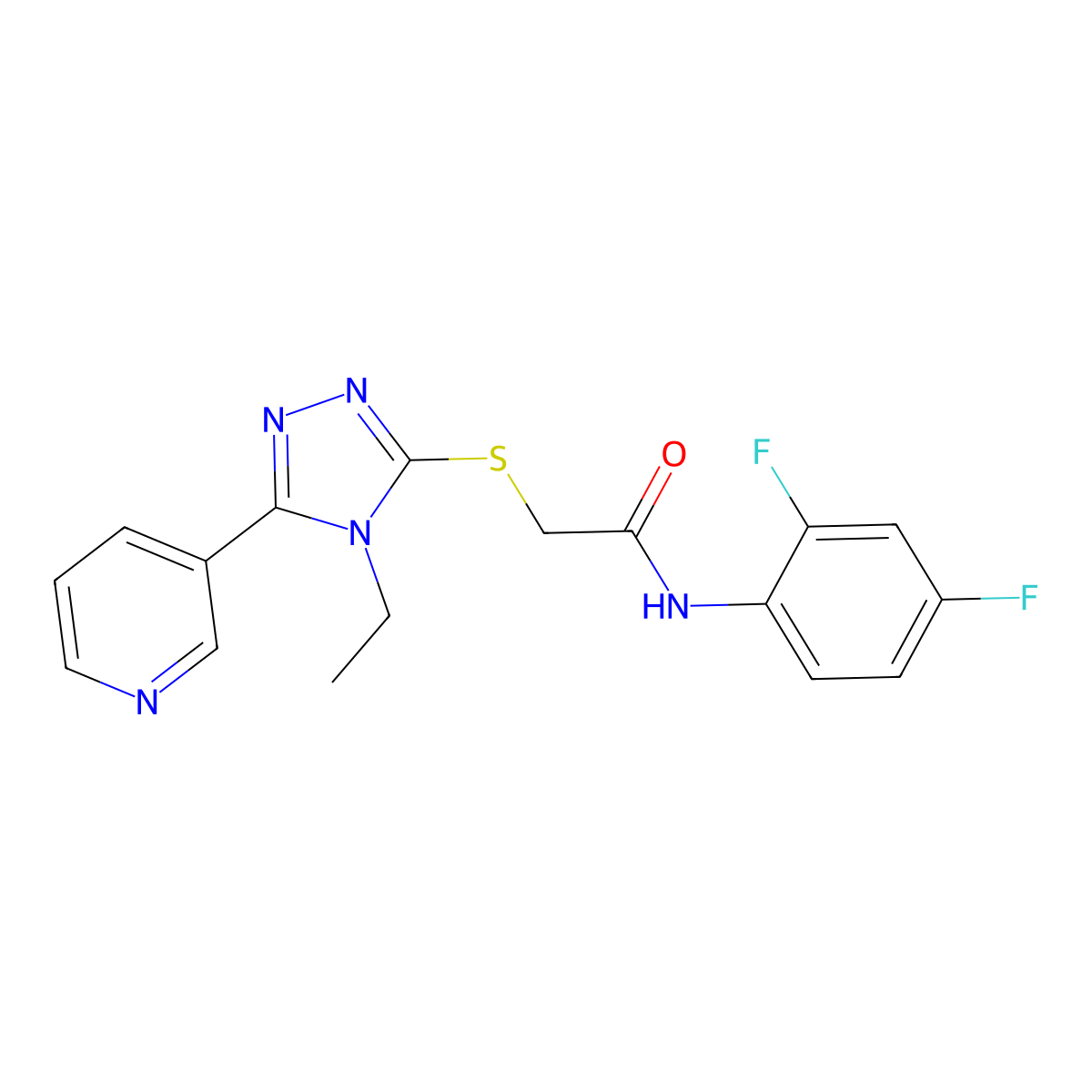 N-(2,4-Difluorophenyl)-2-{[4-ethyl-5-(3-pyridinyl)-4H-1,2,4-triazol-3-YL]sulfanyl}acetamide molecular structure, CAS 618416-24-3