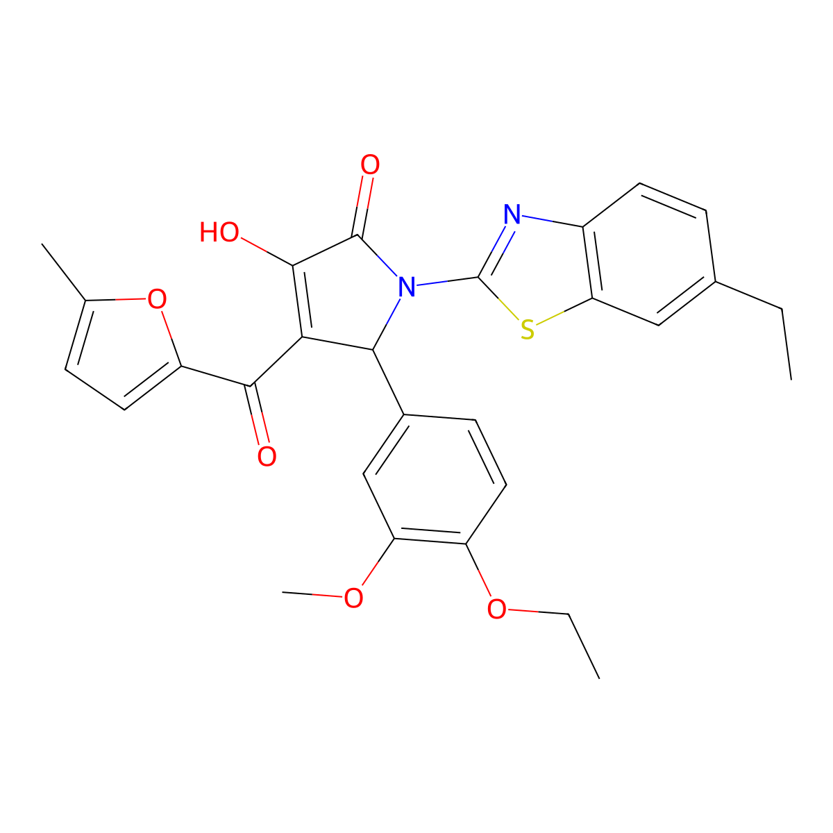 (4E)-5-(4-ethoxy-3-methoxyphenyl)-1-(6-ethyl-1,3-benzothiazol-2-yl)-4-[hydroxy(5-methylfuran-2-yl)methylidene]pyrrolidine-2,3-dione molecular structure, CAS 618416-34-5