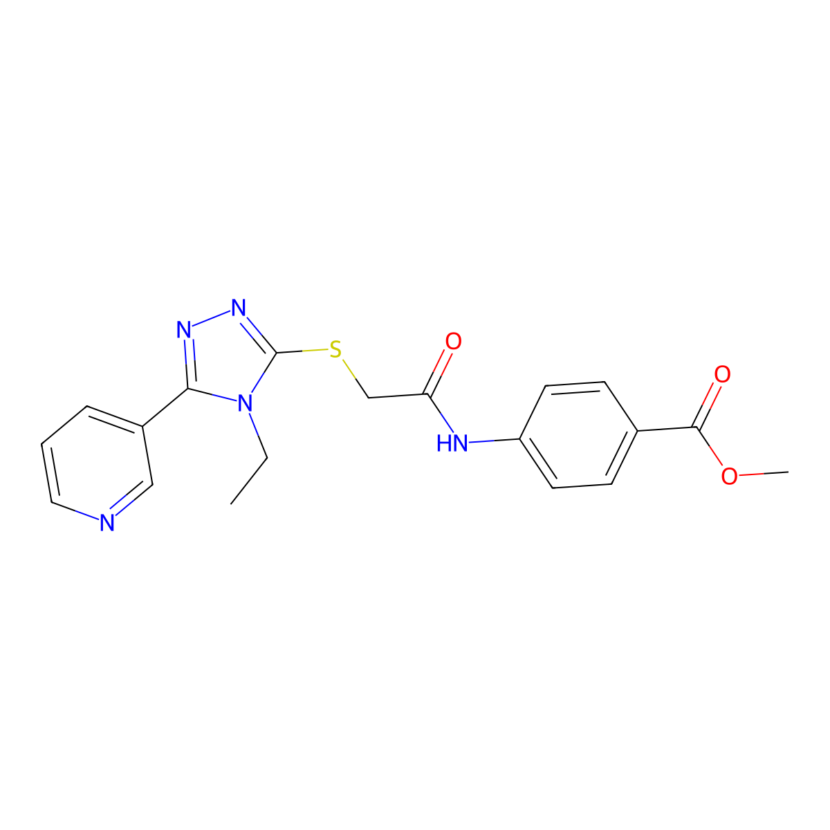 ME 4-((((4-ET-5-(3-Pyridinyl)-4H-1,2,4-triazol-3-YL)thio)acetyl)amino)benzoate molecular structure, CAS 618416-36-7