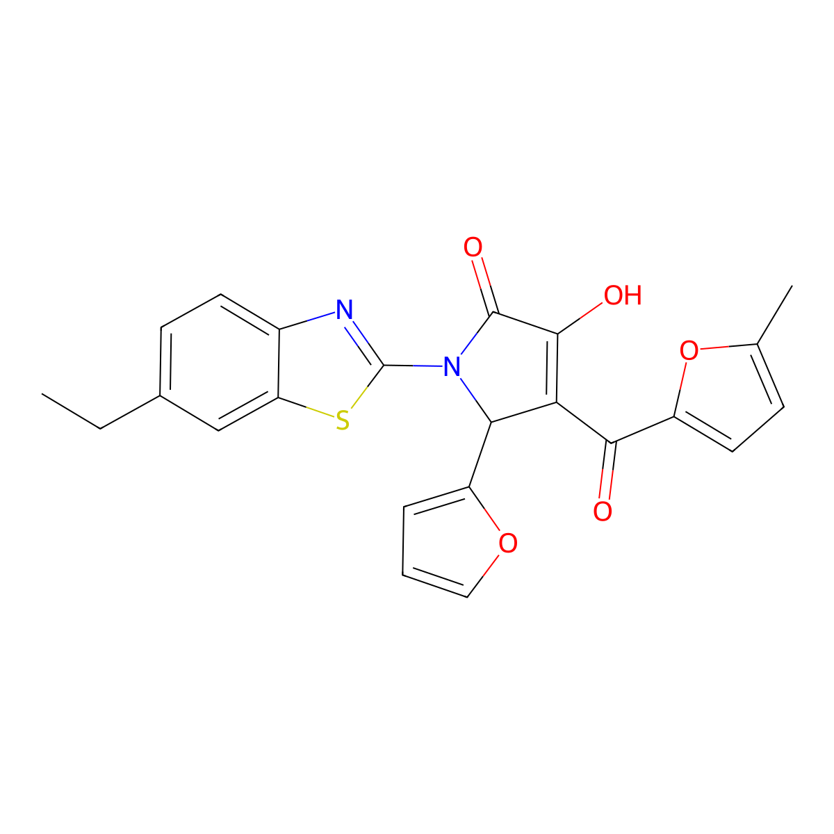 1-(6-ethylbenzo[d]thiazol-2-yl)-5-(furan-2-yl)-3-hydroxy-4-(5-methylfuran-2-carbonyl)-1H-pyrrol-2(5H)-one molecular structure, CAS 618416-45-8