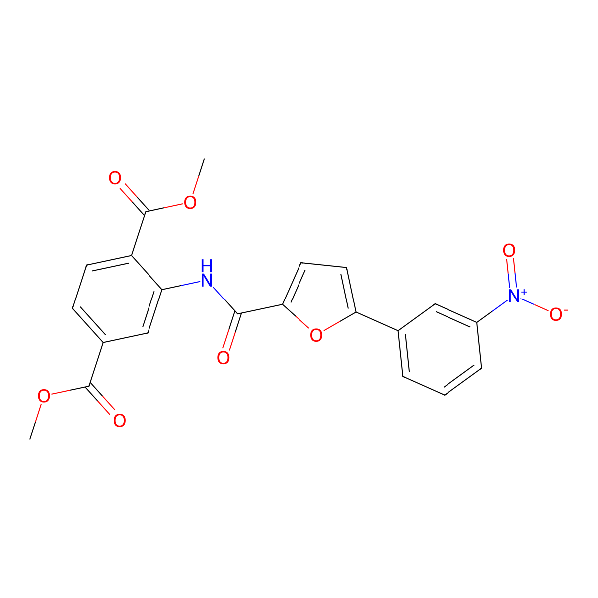 Dimethyl 2-[[5-(3-nitrophenyl)furan-2-carbonyl]amino]benzene-1,4-dicarboxylate molecular structure, CAS 618418-00-1