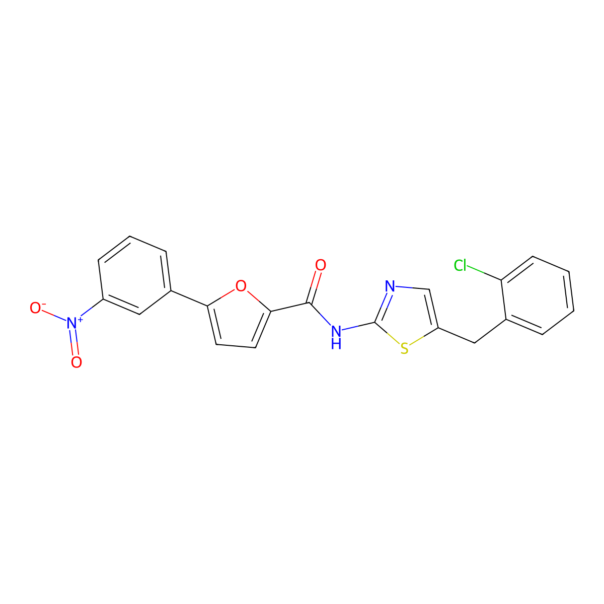N-[5-[(2-chlorophenyl)methyl]-1,3-thiazol-2-yl]-5-(3-nitrophenyl)furan-2-carboxamide molecular structure, CAS 618418-50-1