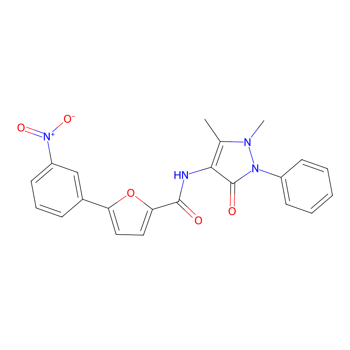 N-(1,5-dimethyl-3-oxo-2-phenylpyrazol-4-yl)-5-(3-nitrophenyl)furan-2-carboxamide molecular structure, CAS 618419-42-4