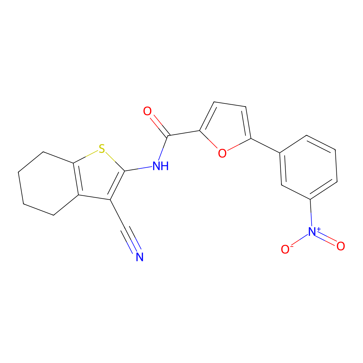 N-(3-cyano-4,5,6,7-tetrahydro-1-benzothiophen-2-yl)-5-(3-nitrophenyl)furan-2-carboxamide molecular structure, CAS 618419-46-8