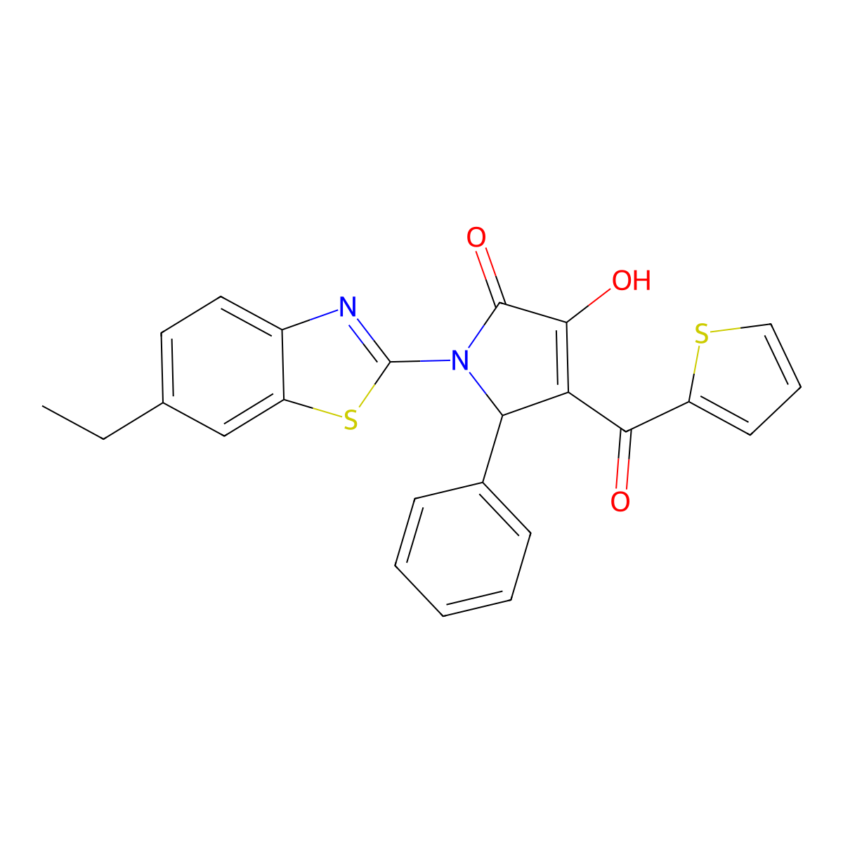 (4E)-1-(6-ethyl-1,3-benzothiazol-2-yl)-4-[hydroxy(thiophen-2-yl)methylidene]-5-phenylpyrrolidine-2,3-dione molecular structure, CAS 618422-11-0