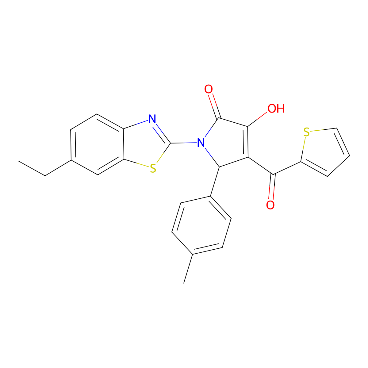 1-(6-Ethylbenzothiazol-2-yl)-3-hydroxy-5-(4-methylphenyl)-4-(2-thienylcarbonyl)-3-pyrrolin-2-one molecular structure, CAS 618422-14-3