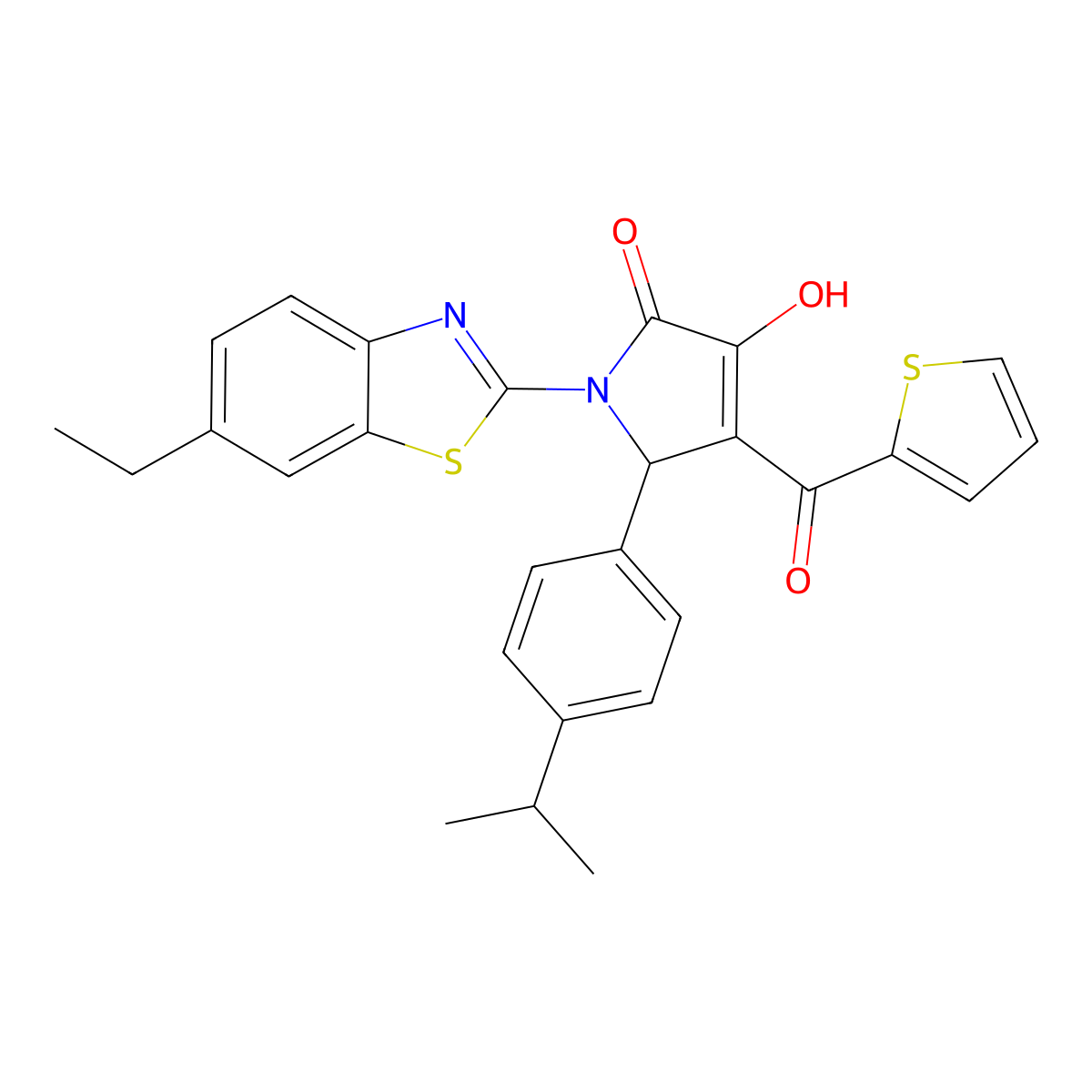(4E)-1-(6-ethyl-1,3-benzothiazol-2-yl)-4-[hydroxy(thiophen-2-yl)methylidene]-5-[4-(propan-2-yl)phenyl]pyrrolidine-2,3-dione molecular structure, CAS 618422-17-6