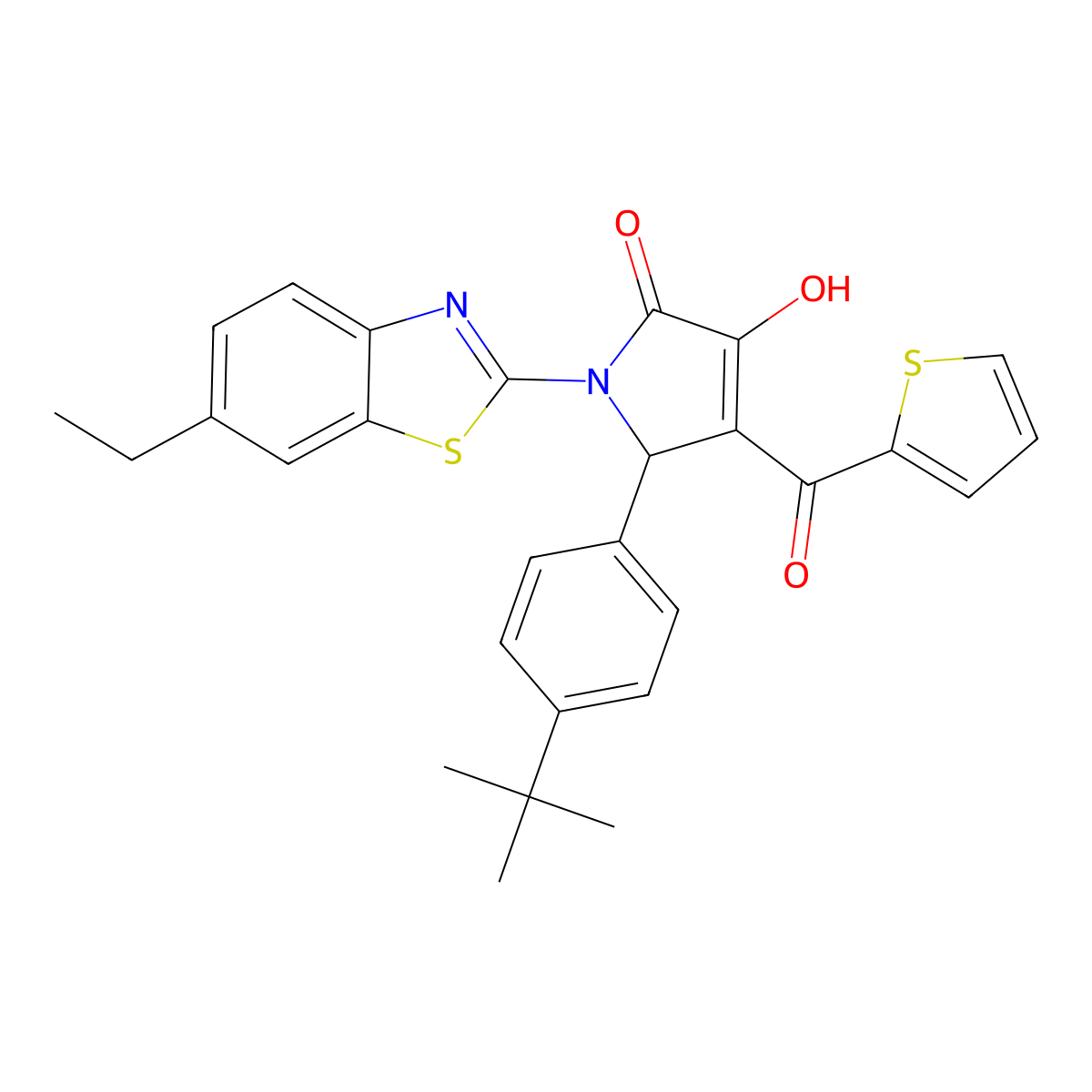 2-(4-tert-butylphenyl)-1-(6-ethyl-1,3-benzothiazol-2-yl)-4-hydroxy-3-(thiophene-2-carbonyl)-2H-pyrrol-5-one molecular structure, CAS 618422-20-1