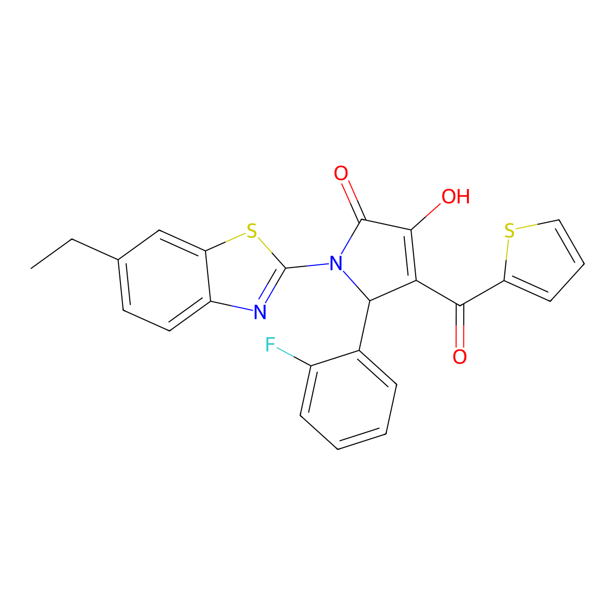 1-(6-Ethylbenzothiazol-2-yl)-5-(2-fluorophenyl)-3-hydroxy-4-(2-thienylcarbonyl)-3-pyrrolin-2-one molecular structure, CAS 618422-23-4