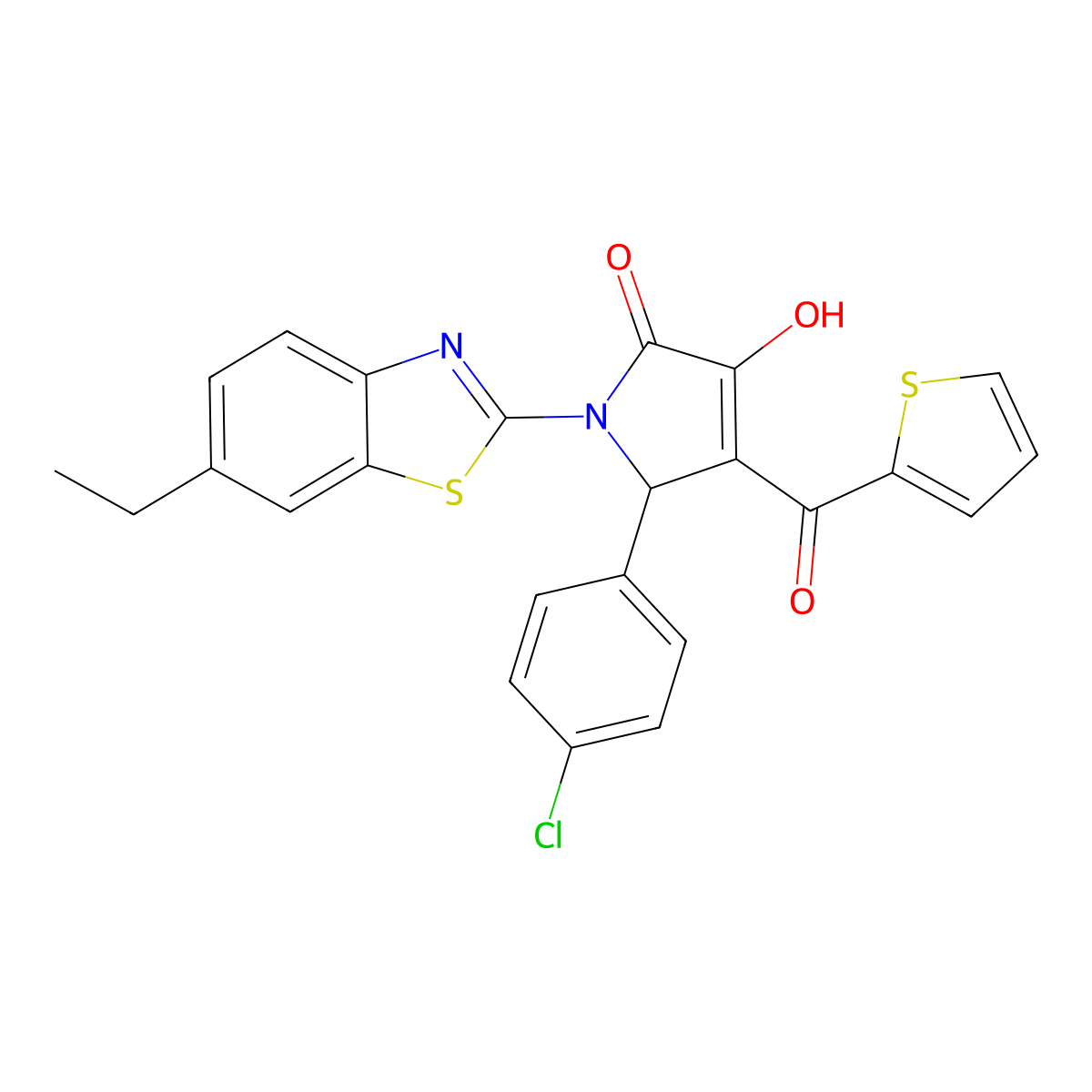 5-(4-Chlorophenyl)-1-(6-ethylbenzothiazol-2-yl)-3-hydroxy-4-(2-thienylcarbonyl)-3-pyrrolin-2-one molecular structure, CAS 618422-32-5