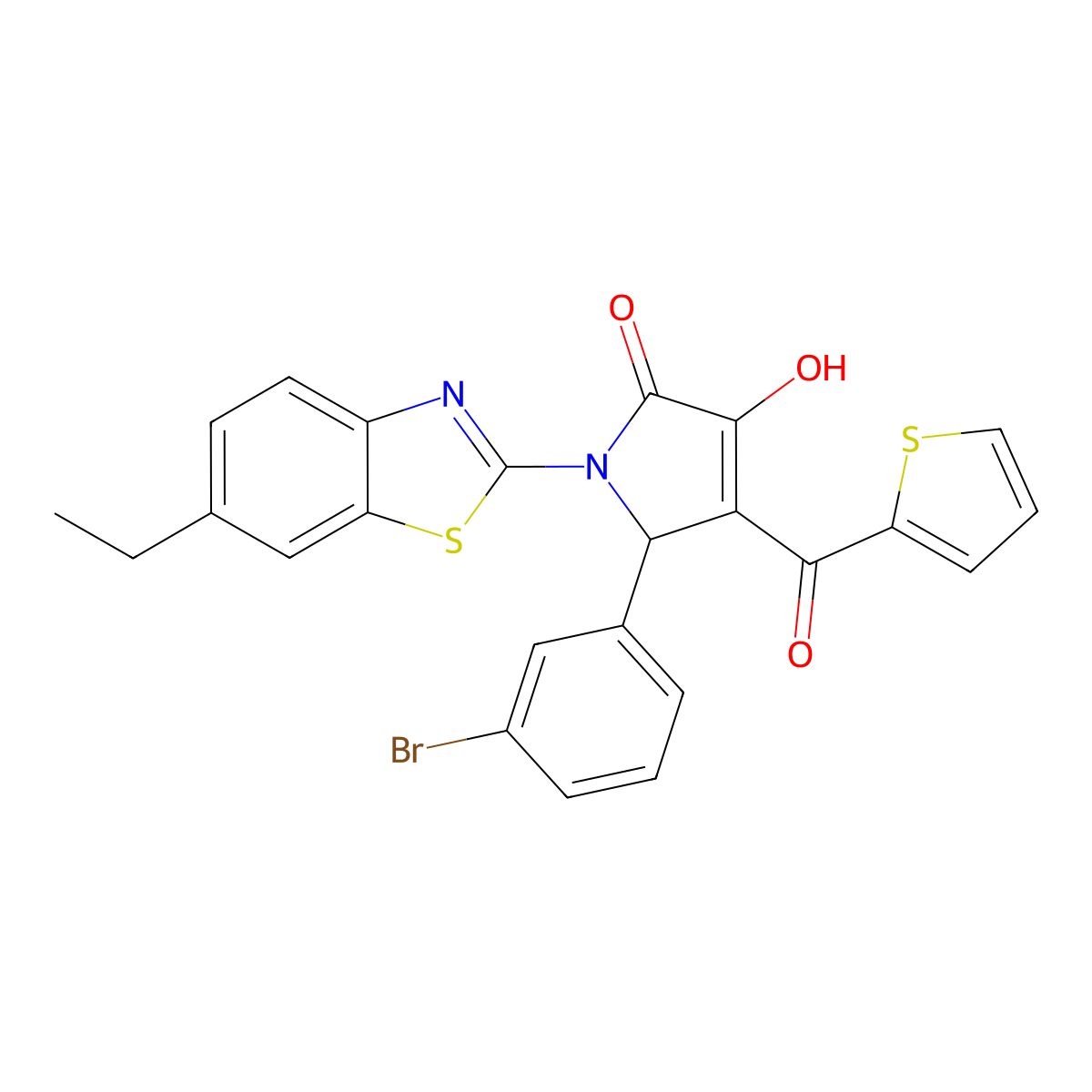 5-(3-Bromophenyl)-1-(6-ethylbenzothiazol-2-yl)-3-hydroxy-4-(2-thienylcarbonyl)-3-pyrrolin-2-one molecular structure, CAS 618422-35-8