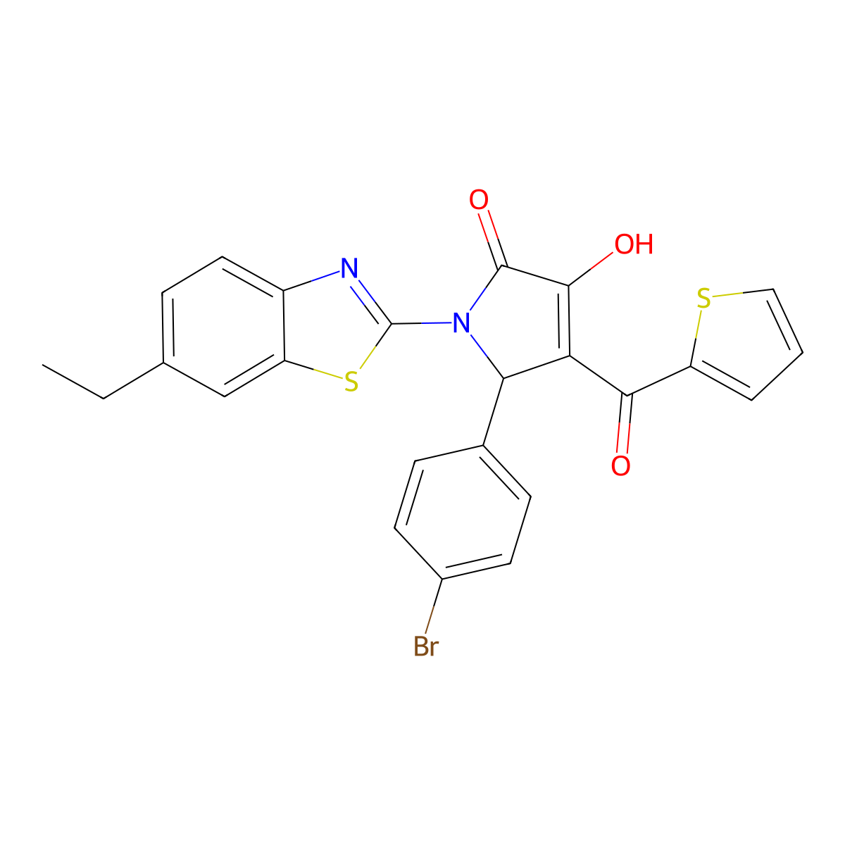 5-(4-Bromophenyl)-1-(6-ethylbenzothiazol-2-yl)-3-hydroxy-4-(2-thienylcarbonyl)-3-pyrrolin-2-one molecular structure, CAS 618422-38-1