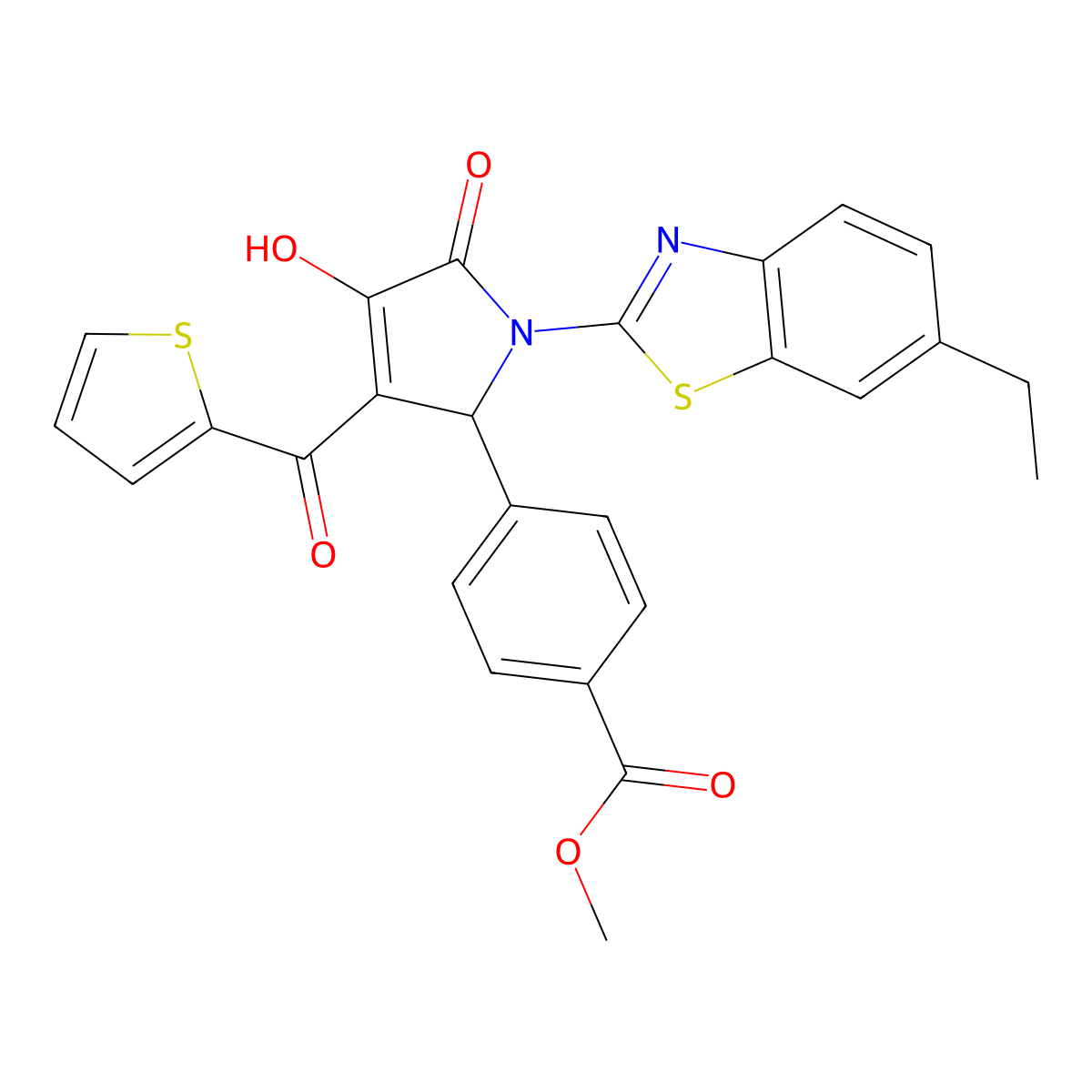 methyl 4-{(3E)-1-(6-ethyl-1,3-benzothiazol-2-yl)-3-[hydroxy(thiophen-2-yl)methylidene]-4,5-dioxopyrrolidin-2-yl}benzoate molecular structure, CAS 618422-47-2