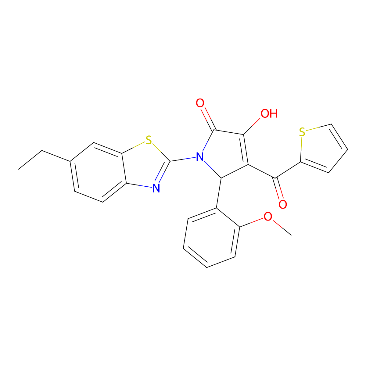 (4E)-1-(6-ethyl-1,3-benzothiazol-2-yl)-4-[hydroxy(thiophen-2-yl)methylidene]-5-(2-methoxyphenyl)pyrrolidine-2,3-dione molecular structure, CAS 618422-50-7