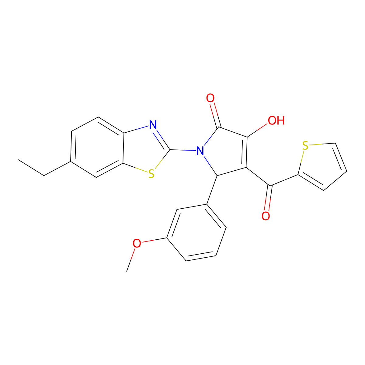 (4E)-1-(6-ethyl-1,3-benzothiazol-2-yl)-4-[hydroxy(thiophen-2-yl)methylidene]-5-(3-methoxyphenyl)pyrrolidine-2,3-dione molecular structure, CAS 618422-53-0