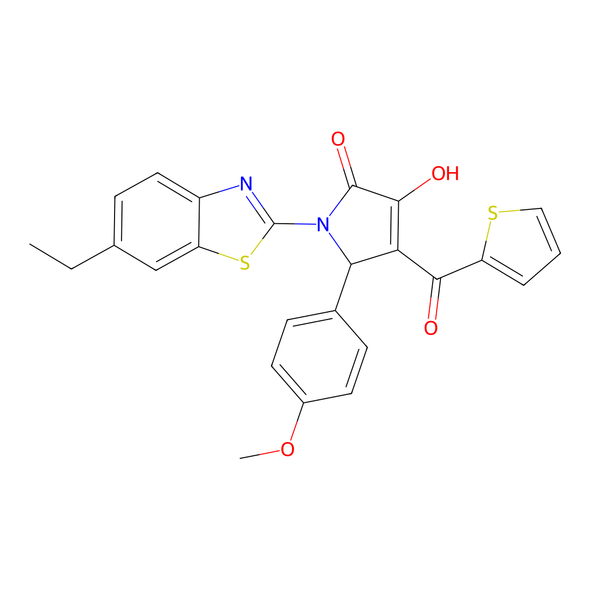 (4E)-1-(6-ethyl-1,3-benzothiazol-2-yl)-4-[hydroxy(thiophen-2-yl)methylidene]-5-(4-methoxyphenyl)pyrrolidine-2,3-dione molecular structure, CAS 618422-56-3