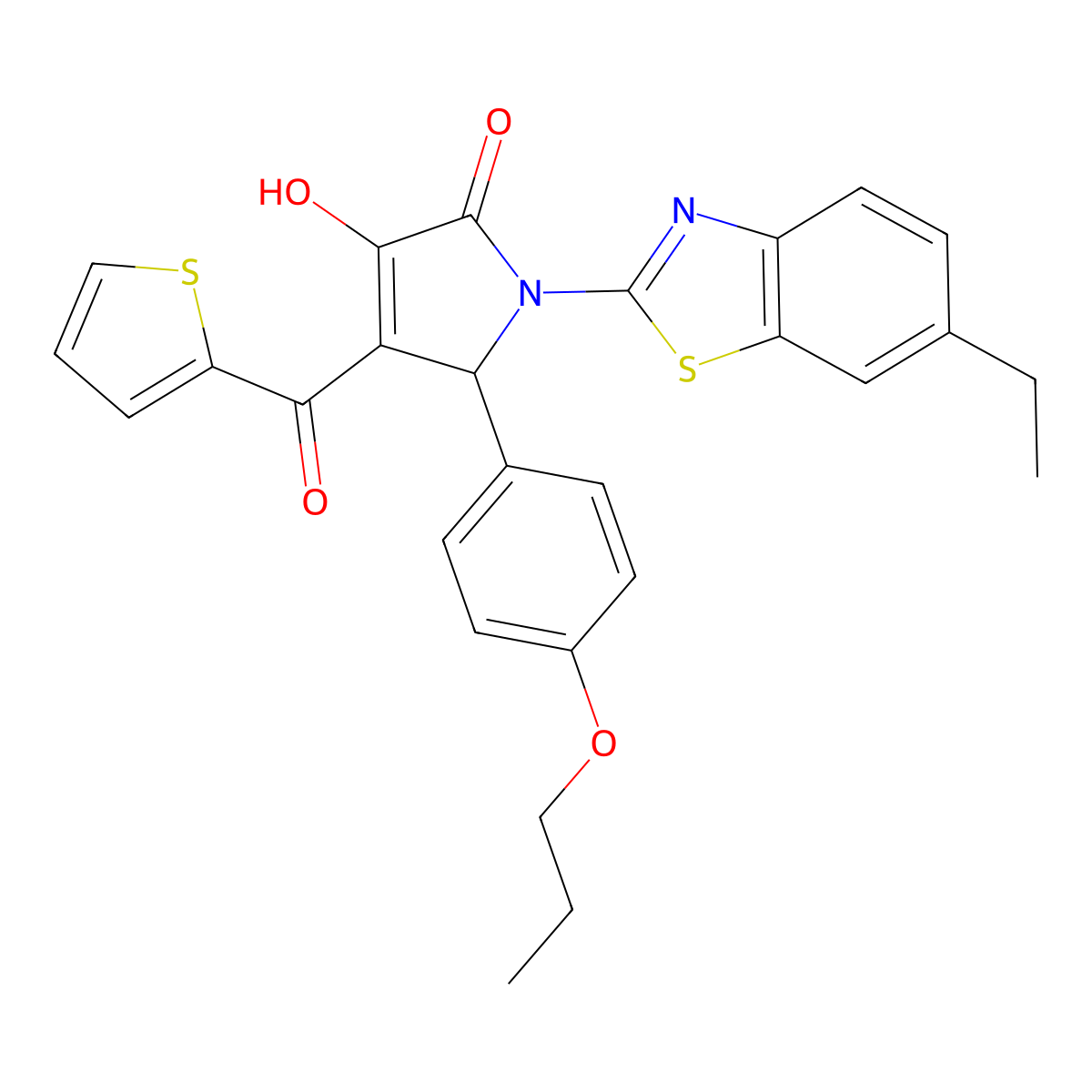(4E)-1-(6-ethyl-1,3-benzothiazol-2-yl)-4-[hydroxy(thiophen-2-yl)methylidene]-5-(4-propoxyphenyl)pyrrolidine-2,3-dione molecular structure, CAS 618422-62-1