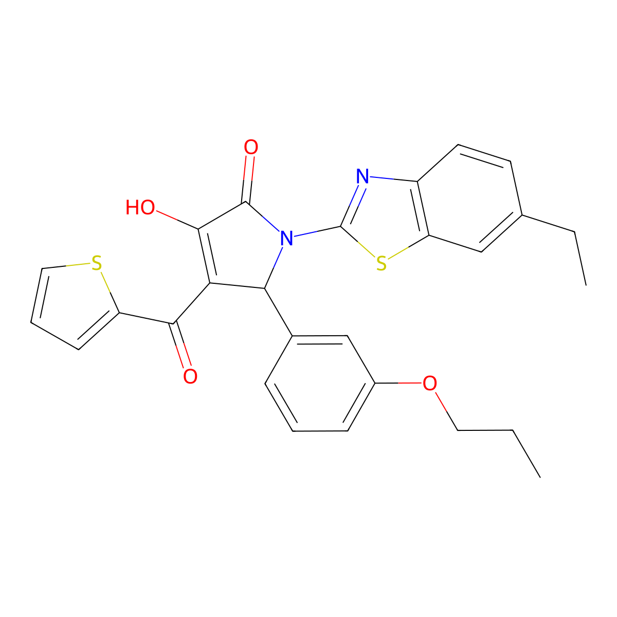 (4E)-1-(6-ethyl-1,3-benzothiazol-2-yl)-4-[hydroxy(thiophen-2-yl)methylidene]-5-(3-propoxyphenyl)pyrrolidine-2,3-dione molecular structure, CAS 618422-68-7