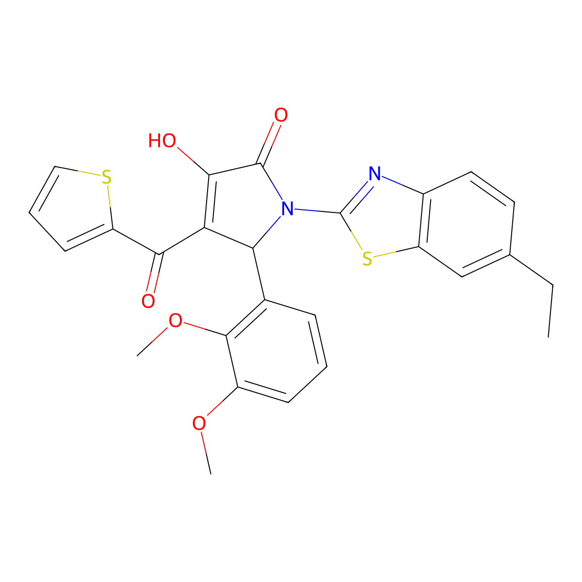 (4E)-5-(2,3-dimethoxyphenyl)-1-(6-ethyl-1,3-benzothiazol-2-yl)-4-[hydroxy(thiophen-2-yl)methylidene]pyrrolidine-2,3-dione molecular structure, CAS 618422-71-2