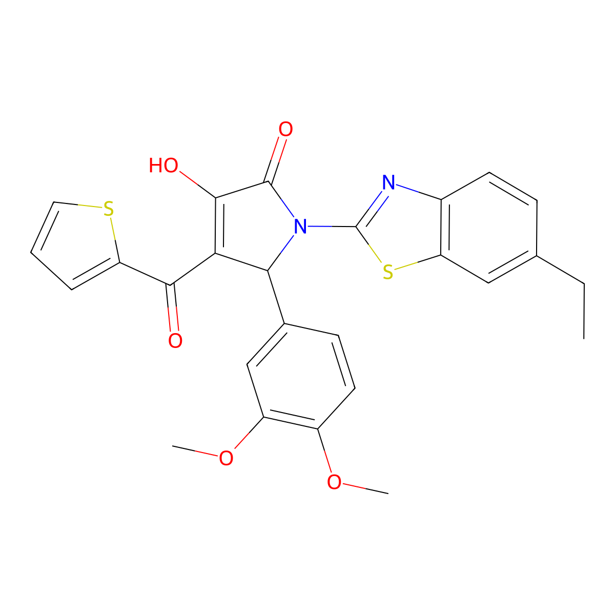 (4E)-5-(3,4-dimethoxyphenyl)-1-(6-ethyl-1,3-benzothiazol-2-yl)-4-[hydroxy(thiophen-2-yl)methylidene]pyrrolidine-2,3-dione molecular structure, CAS 618422-74-5