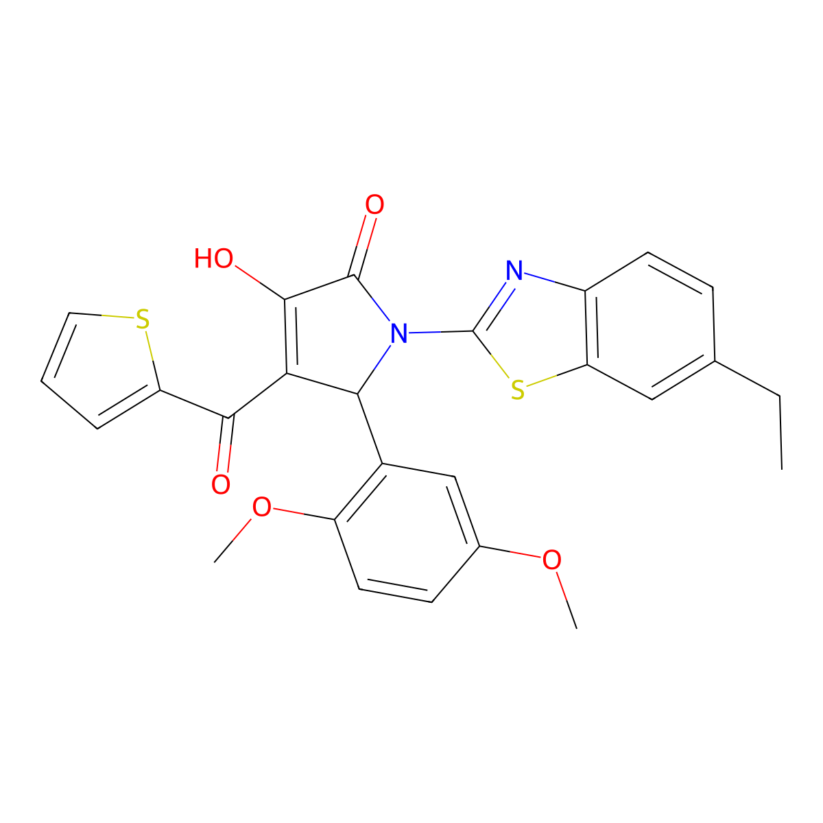 (4E)-5-(2,5-dimethoxyphenyl)-1-(6-ethyl-1,3-benzothiazol-2-yl)-4-[hydroxy(thiophen-2-yl)methylidene]pyrrolidine-2,3-dione molecular structure, CAS 618422-77-8