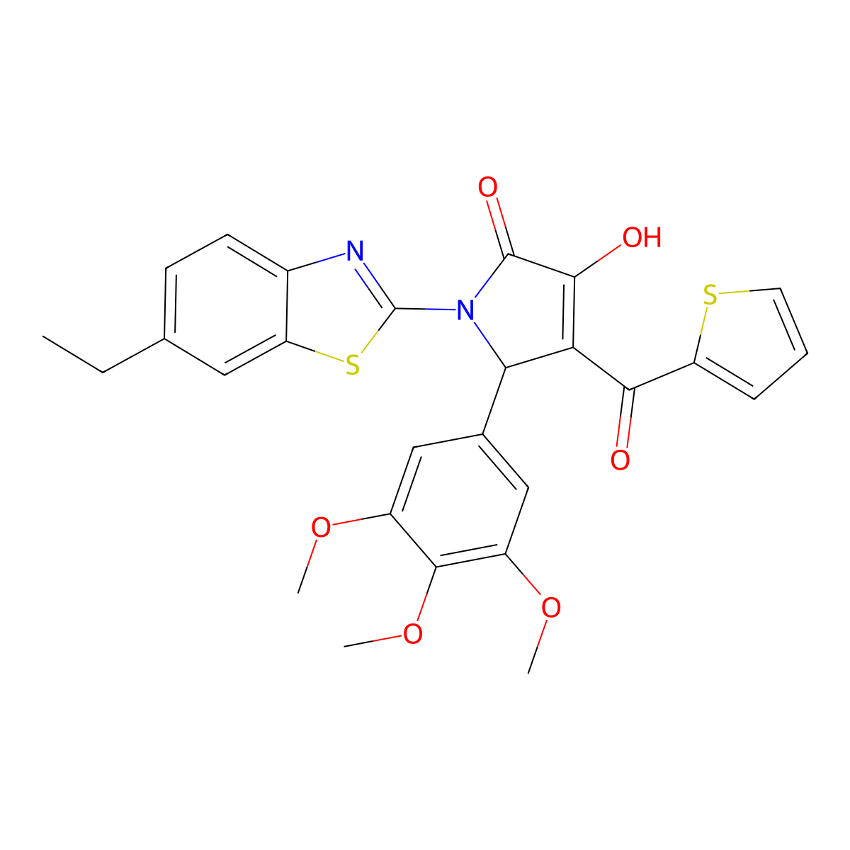 (4E)-1-(6-ethyl-1,3-benzothiazol-2-yl)-4-[hydroxy(thiophen-2-yl)methylidene]-5-(3,4,5-trimethoxyphenyl)pyrrolidine-2,3-dione molecular structure, CAS 618422-83-6