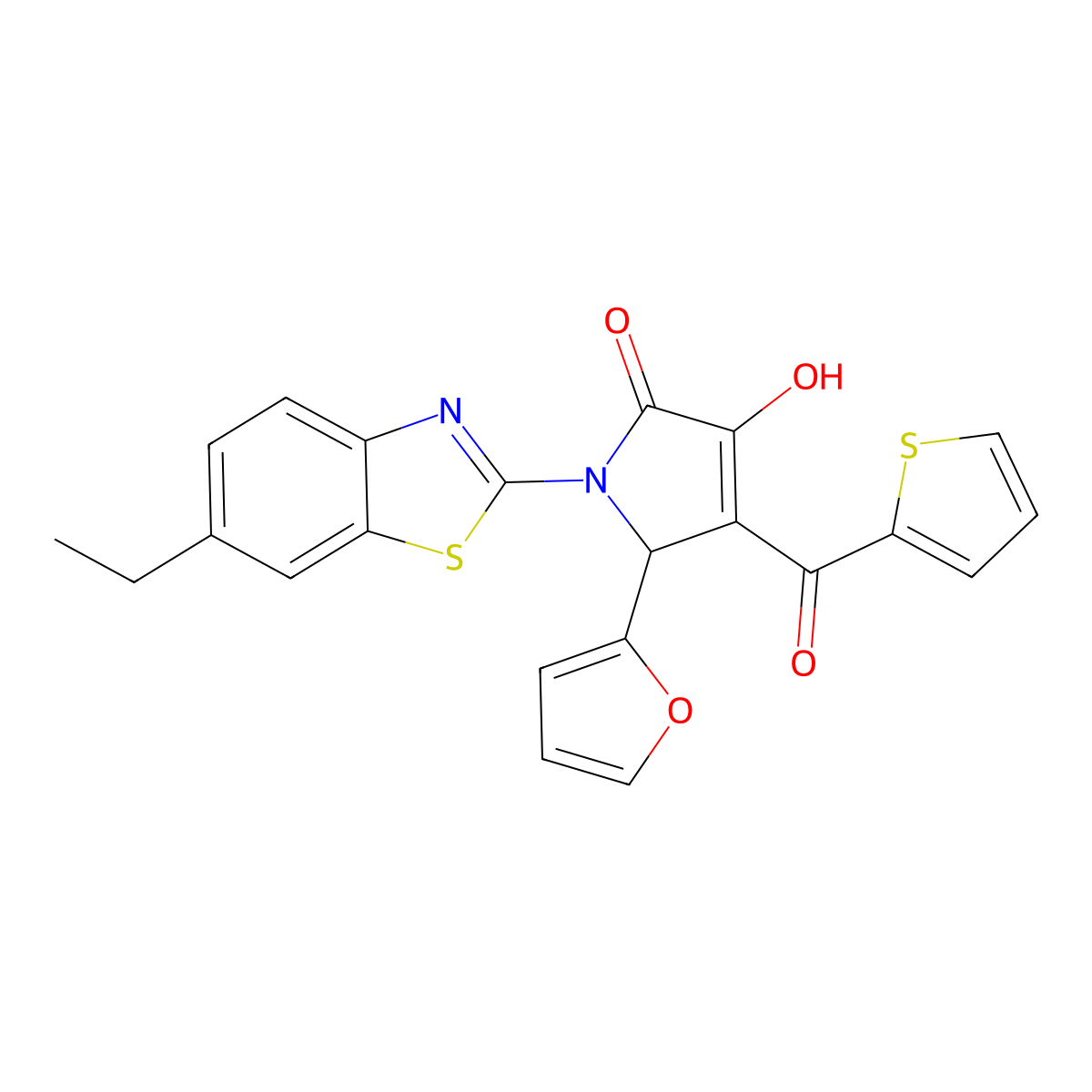 1-(6-ethylbenzo[d]thiazol-2-yl)-5-(furan-2-yl)-3-hydroxy-4-(thiophene-2-carbonyl)-1H-pyrrol-2(5H)-one molecular structure, CAS 618422-86-9