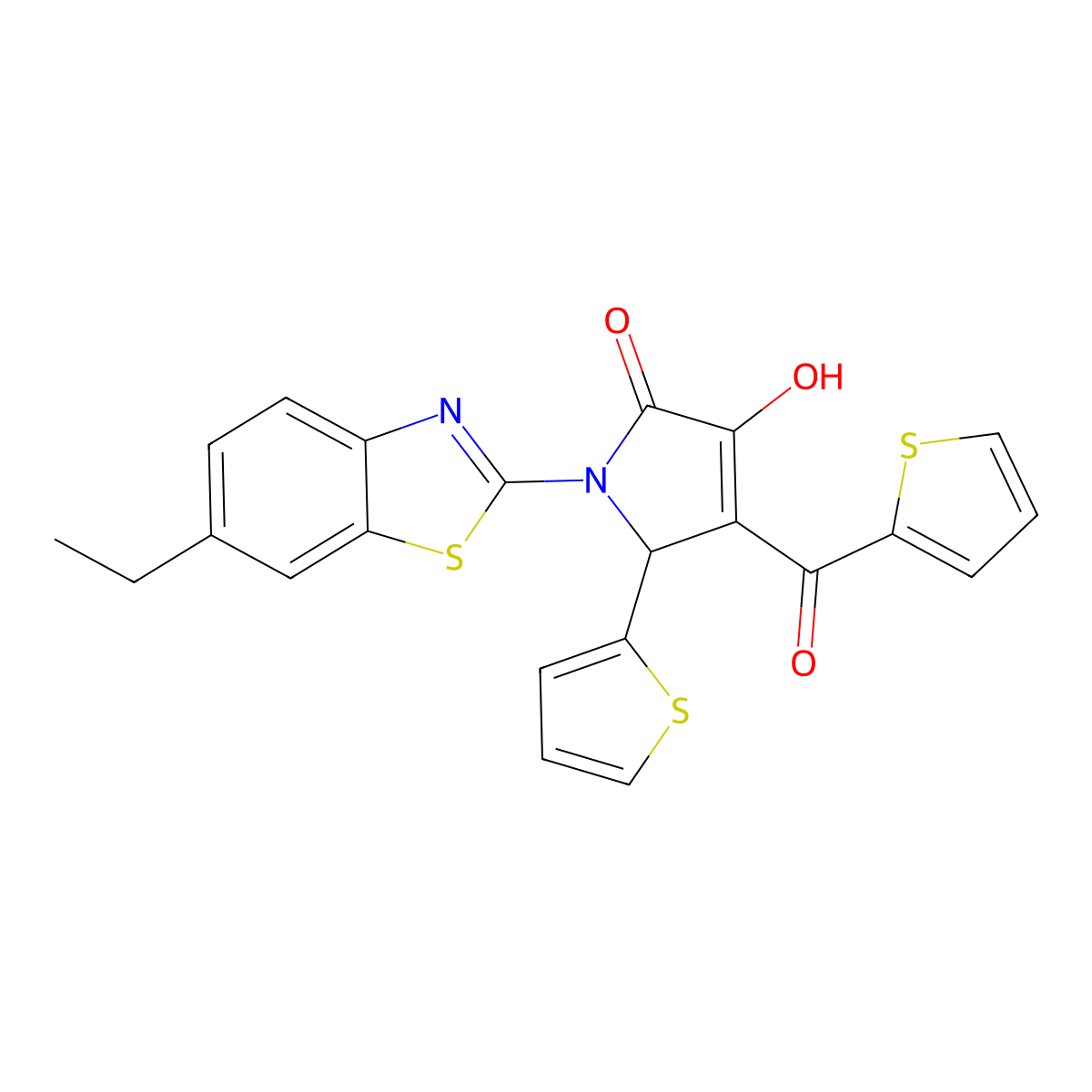 (4E)-1-(6-ethyl-1,3-benzothiazol-2-yl)-4-[hydroxy(thiophen-2-yl)methylidene]-5-(thiophen-2-yl)pyrrolidine-2,3-dione molecular structure, CAS 618422-92-7