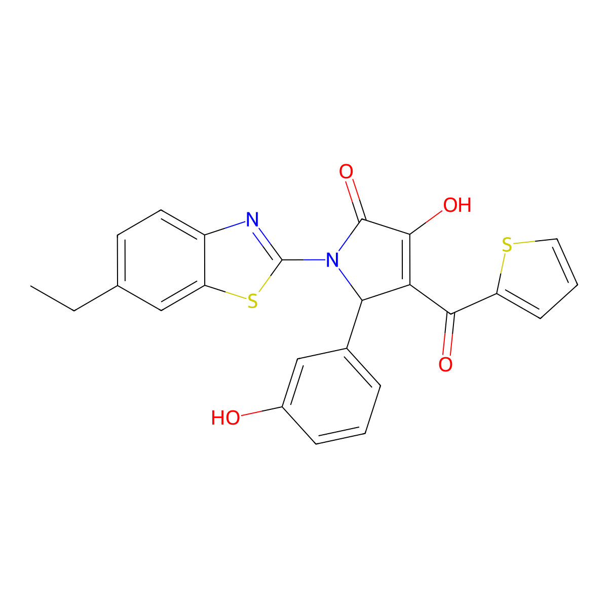 (4E)-1-(6-ethyl-1,3-benzothiazol-2-yl)-5-(3-hydroxyphenyl)-4-[hydroxy(thiophen-2-yl)methylidene]pyrrolidine-2,3-dione molecular structure, CAS 618422-95-0