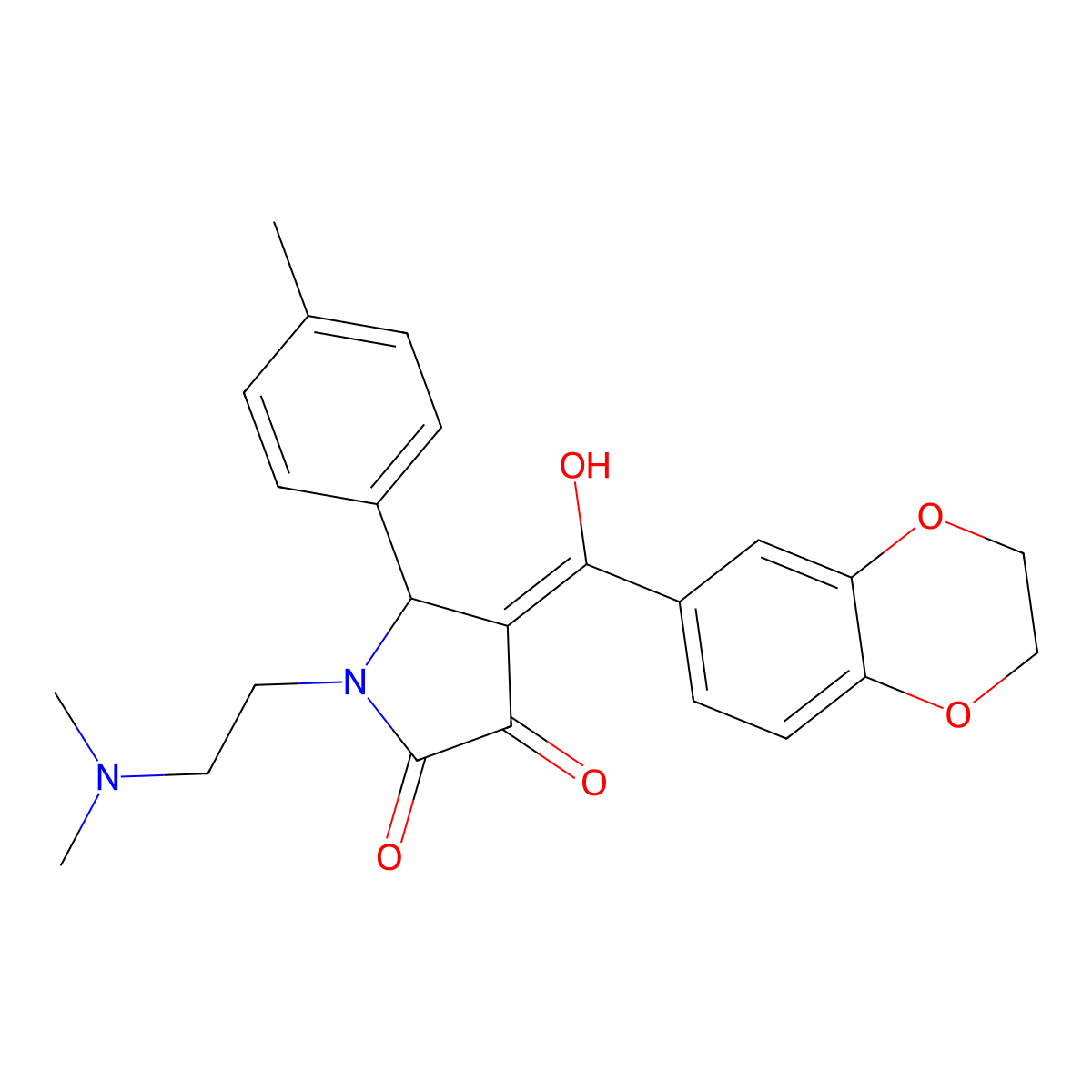 4-[2,3-Dihydro-1,4-benzodioxin-6-yl(hydroxy)methylidene]-1-[2-(dimethylamino)ethyl]-5-(4-methylphenyl)pyrrolidine-2,3-dione molecular structure, CAS 618424-88-7
