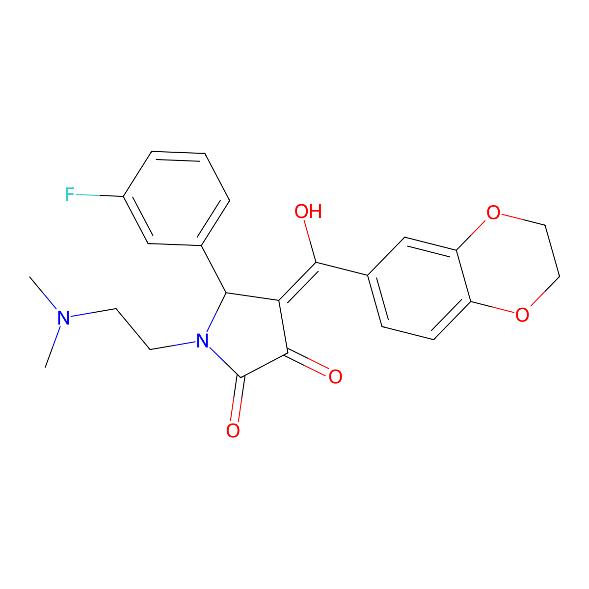 4-(2,3-dihydro-1,4-benzodioxine-6-carbonyl)-1-[2-(dimethylamino)ethyl]-5-(3-fluorophenyl)-3-hydroxy-2,5-dihydro-1H-pyrrol-2-one molecular structure, CAS 618425-00-6