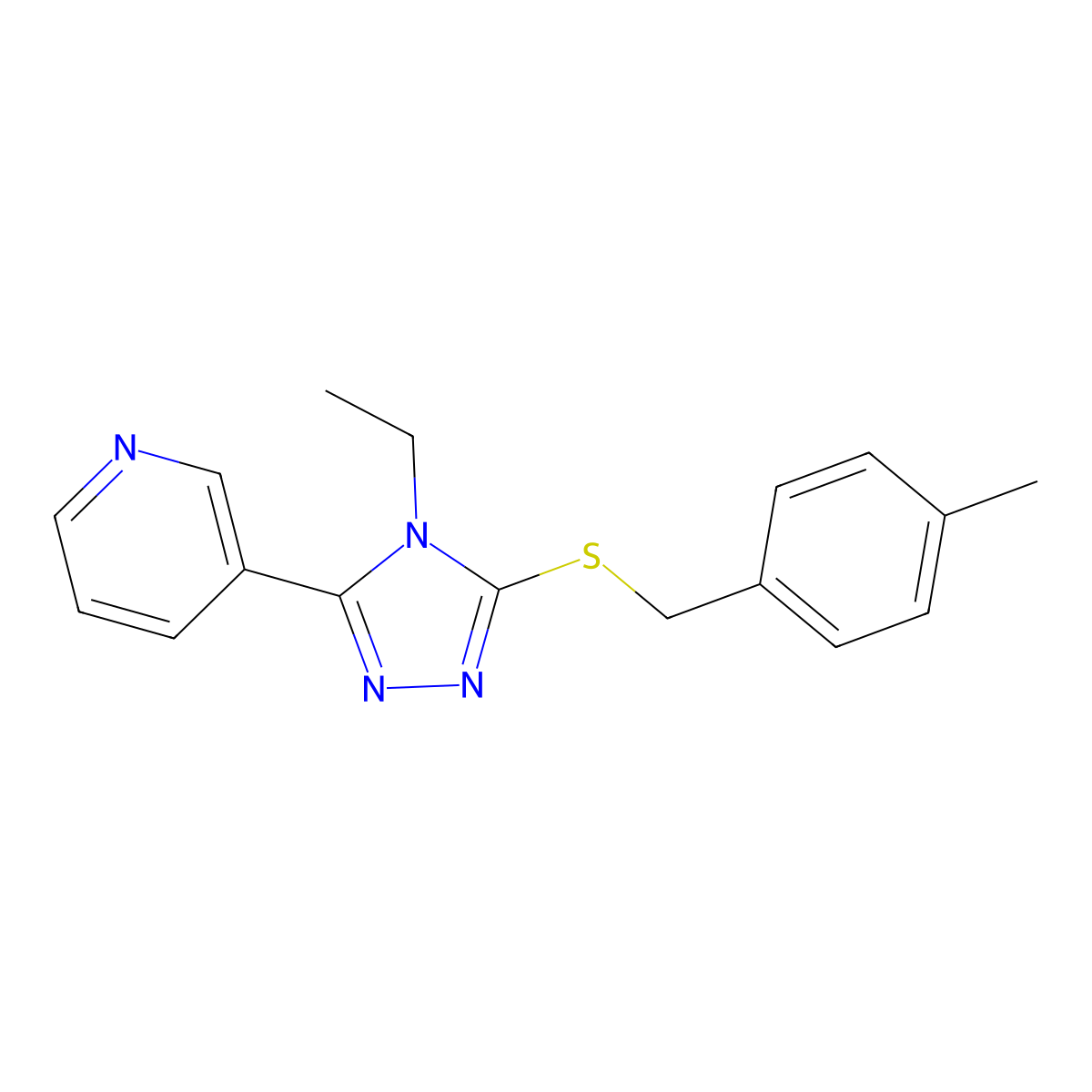 3-(4-Ethyl-5-((4-methylbenzyl)thio)-4H-1,2,4-triazol-3-YL)pyridine molecular structure, CAS 618426-48-5
