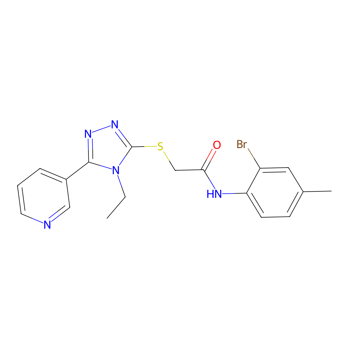 N-(2-Bromo-4-methylphenyl)-2-{[4-ethyl-5-(3-pyridinyl)-4H-1,2,4-triazol-3-YL]sulfanyl}acetamide molecular structure, CAS 618426-57-6
