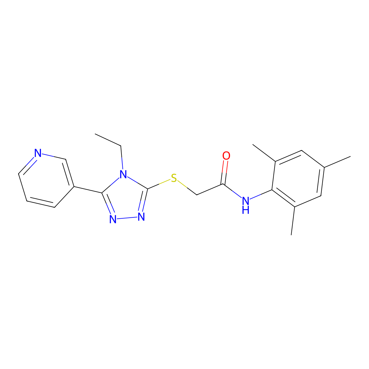2-((4-Ethyl-5-(3-pyridinyl)-4H-1,2,4-triazol-3-YL)thio)-N-mesitylacetamide molecular structure, CAS 618426-66-7