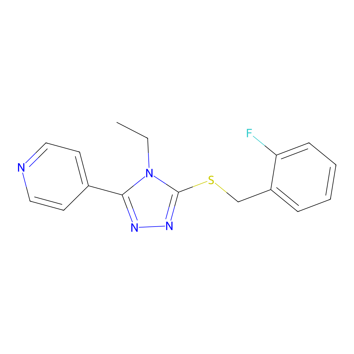 4-(4-Ethyl-5-((2-fluorobenzyl)thio)-4H-1,2,4-triazol-3-YL)pyridine molecular structure, CAS 618426-75-8
