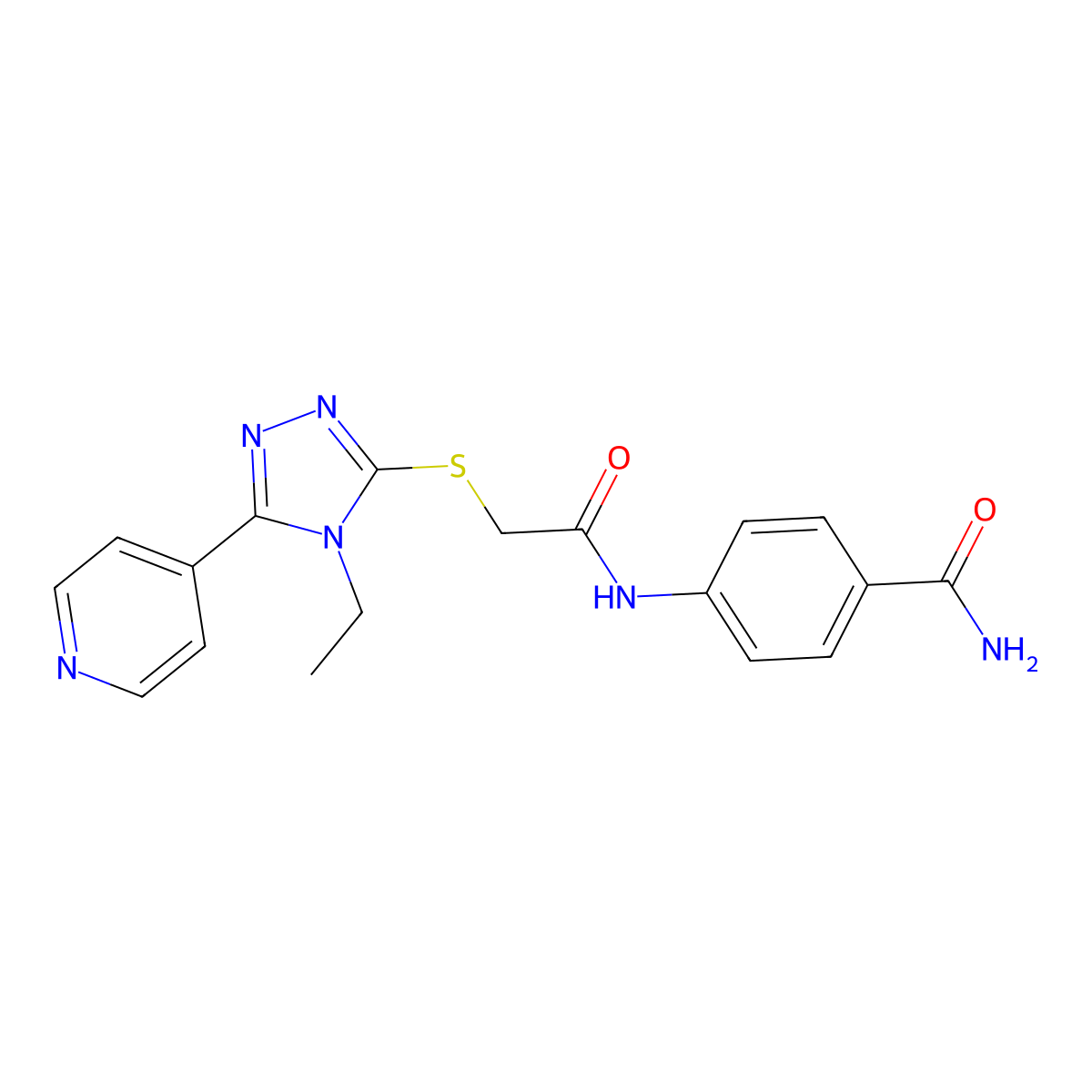 4-((((4-Ethyl-5-(4-pyridinyl)-4H-1,2,4-triazol-3-YL)thio)acetyl)amino)benzamide molecular structure, CAS 618426-84-9