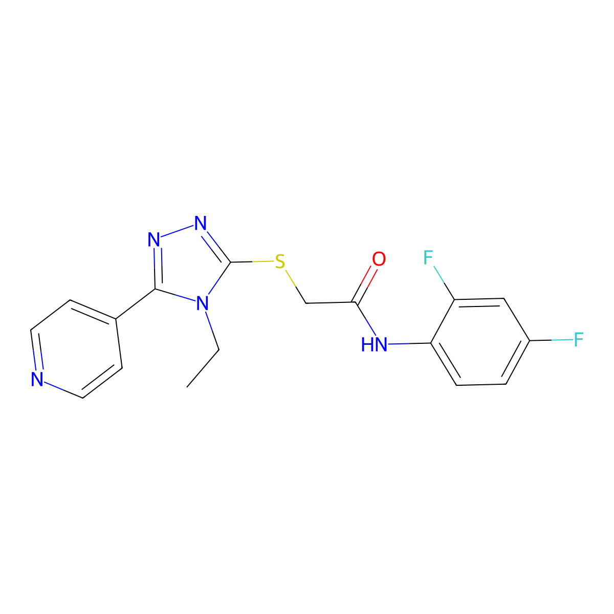 N-(2,4-Difluorophenyl)-2-{[4-ethyl-5-(4-pyridinyl)-4H-1,2,4-triazol-3-YL]sulfanyl}acetamide molecular structure, CAS 618426-87-2
