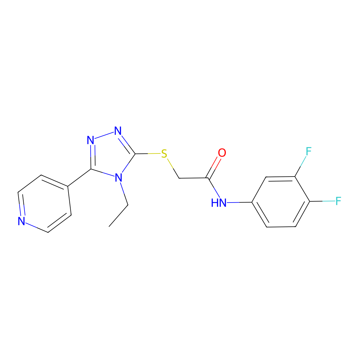 N-(3,4-Difluorophenyl)-2-((4-ethyl-5-(4-pyridinyl)-4H-1,2,4-triazol-3-YL)sulfanyl)acetamide molecular structure, CAS 618426-90-7