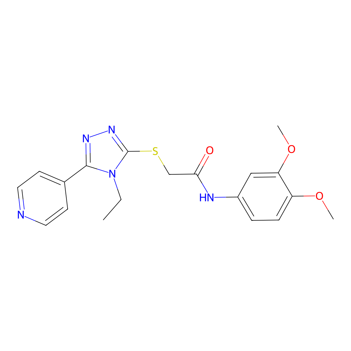 N-(3,4-Dimethoxyphenyl)-2-((4-ethyl-5-(4-pyridinyl)-4H-1,2,4-triazol-3-YL)sulfanyl)acetamide molecular structure, CAS 618426-94-1