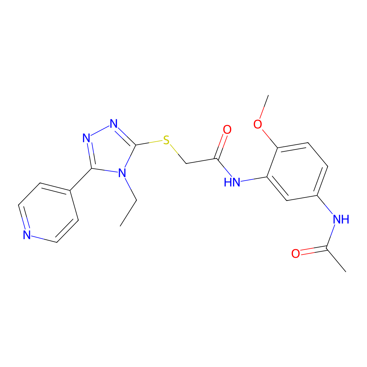 N-[5-(Acetylamino)-2-methoxyphenyl]-2-{[4-ethyl-5-(4-pyridinyl)-4H-1,2,4-triazol-3-YL]sulfanyl}acetamide molecular structure, CAS 618426-96-3