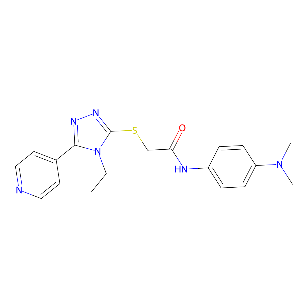 N-[4-(Dimethylamino)phenyl]-2-{[4-ethyl-5-(4-pyridinyl)-4H-1,2,4-triazol-3-YL]sulfanyl}acetamide molecular structure, CAS 618427-00-2