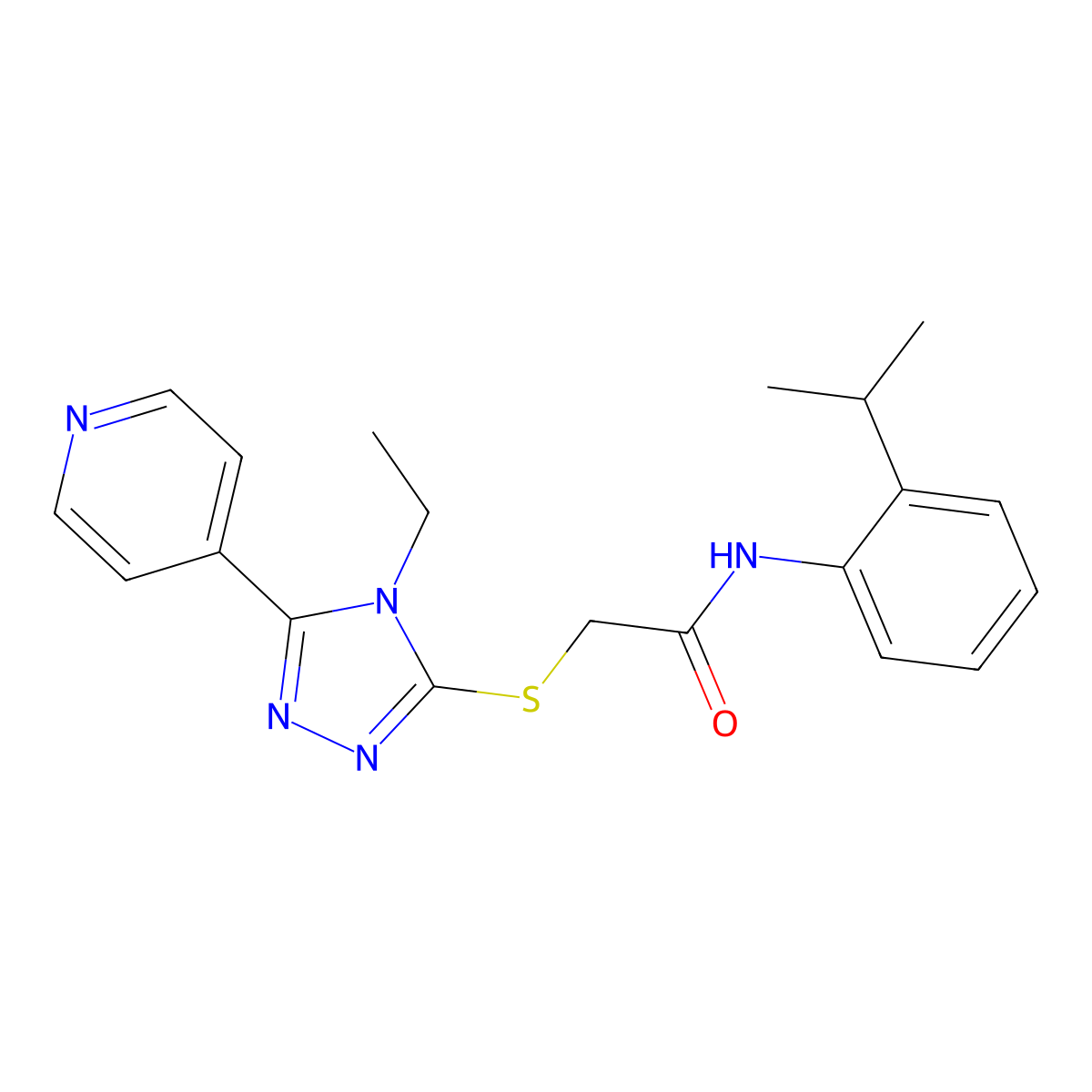 2-((4-Ethyl-5-(4-pyridinyl)-4H-1,2,4-triazol-3-YL)sulfanyl)-N-(2-isopropylphenyl)acetamide molecular structure, CAS 618427-12-6
