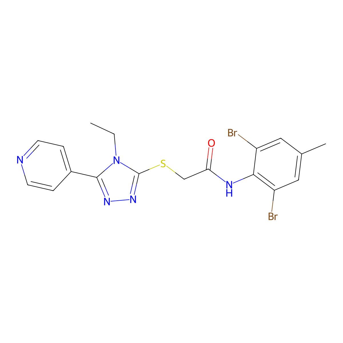 N-(2,6-Dibromo-4-methylphenyl)-2-{[4-ethyl-5-(4-pyridinyl)-4H-1,2,4-triazol-3-YL]sulfanyl}acetamide molecular structure, CAS 618427-14-8