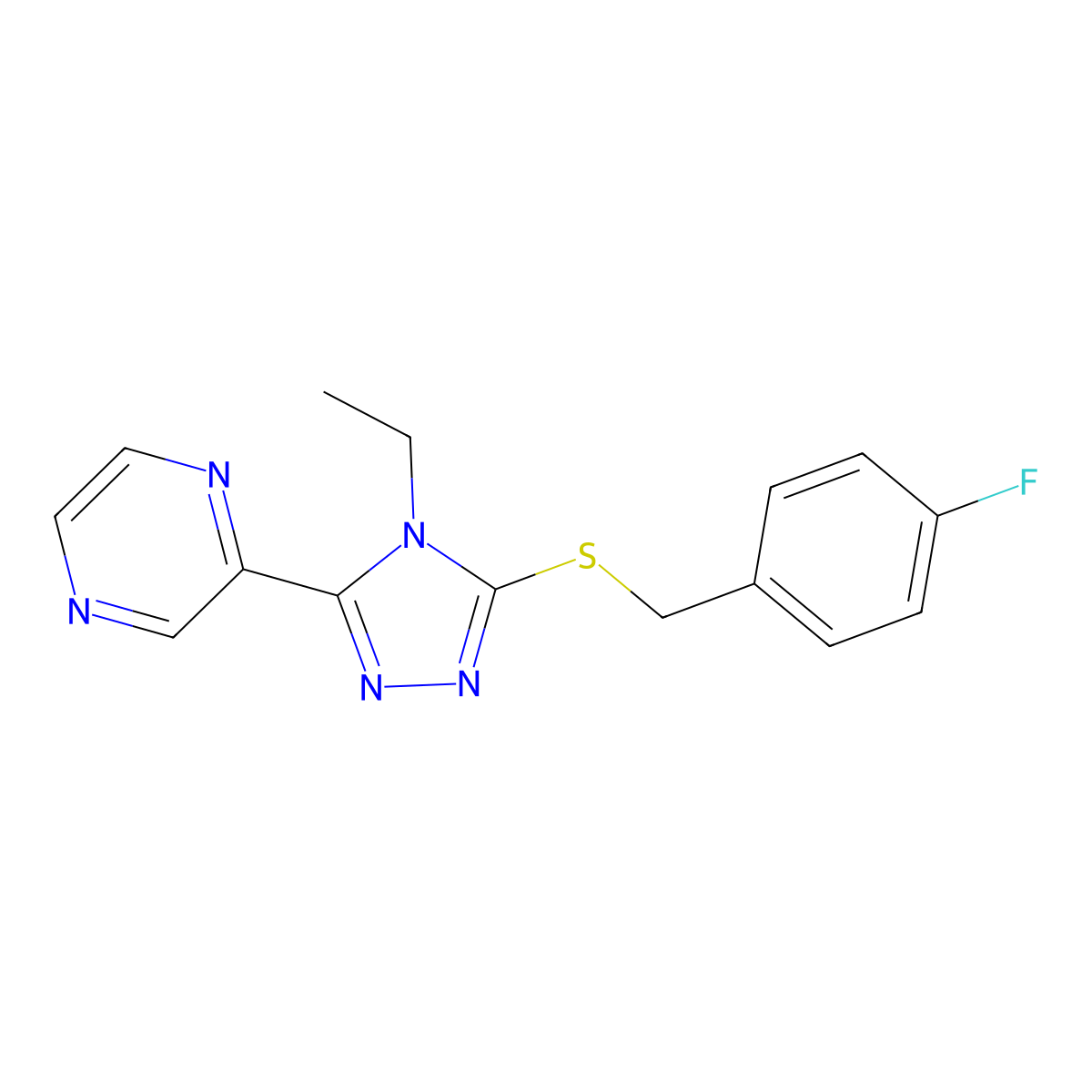 2-(4-Ethyl-5-((4-fluorobenzyl)thio)-4H-1,2,4-triazol-3-YL)pyrazine molecular structure, CAS 618427-16-0